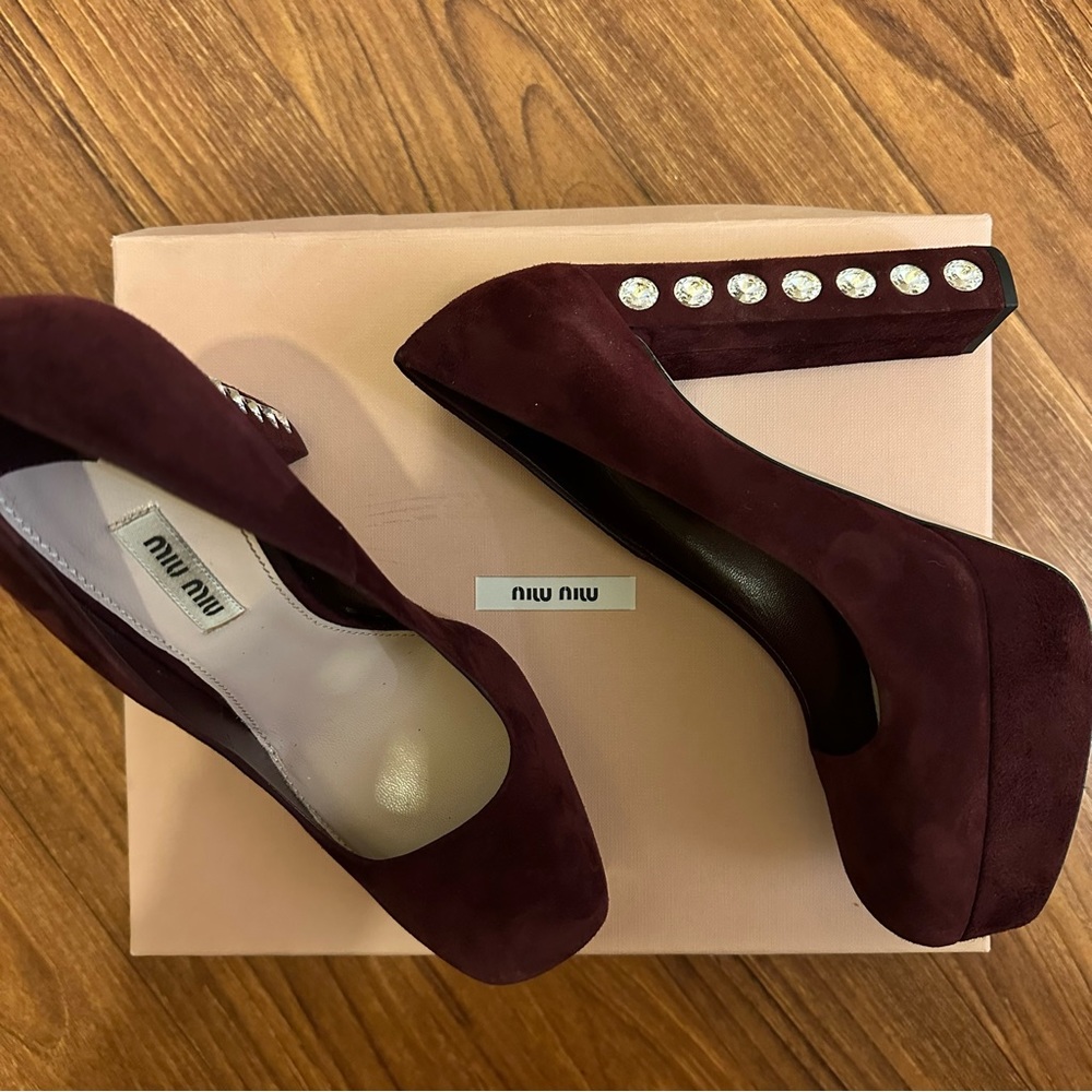 MIU MIU suede amp; Swarovski crystal heel platform SIZE: 38 1/2